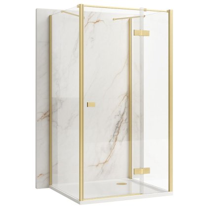 Rea Atlas, cabină de duș 90 (ușă) x 90 (perete), partea dreaptă, sticlă transparentă 6mm, profil auriu, KPL-K4871