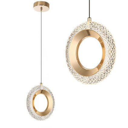 Toolight, lampă suspendată din cristal 20cm, 7W, 4000K, 500lm, G119-1CP, auriu strălucitor, OSW-09710