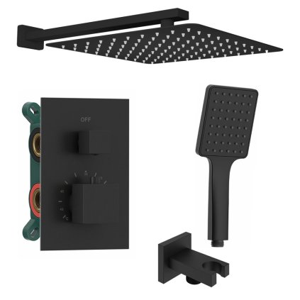 Sapho, Set de duș încastrat cu baterie termostatică, cutie, 2 ieșiri, negru mat, 1102-32B-21