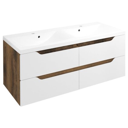 Sapho, Dulap chiuvetă dublă WAVE 119.7x50x47.8cm, alb/stejar Collingwood, WA120-3019