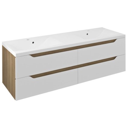Sapho, Dulap chiuvetă dublă WAVE 149.7x50x47.8cm, alb/stejar cuneo, WA150-3025