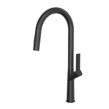 Gamma Awra, baterie de bucătărie cu pipă extractibilă și duș cu funcție dublă, negru mat, GMA-BAA-BK