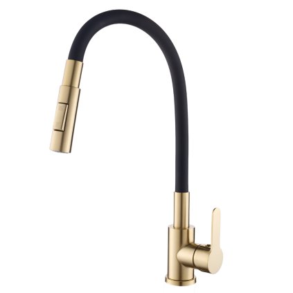 Gamma Flex 4000, baterie de lavoar independentă cu braț flexibil, pipă cu 2 funcții, negru-auriu mat, GMA-BFX-4000BGD