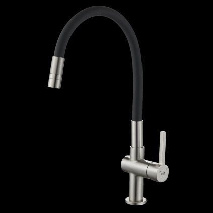 Laveo Alita, baterie de chiuvetă independentă cu braț elastic, pipă cu 2 funcții, oțel negru mat periat, LAV-BVA_362D