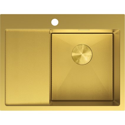 Chiuvetă Mexen Exar, din oțel inoxidabil cu 1 cuvă și scurgător, dreapta, 620 x 480 mm, auriu periat, model fagure, 6432621005P-55HC