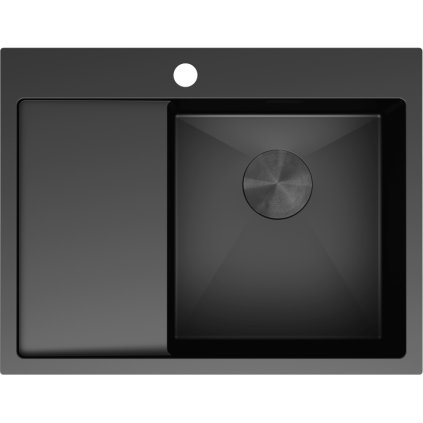 Chiuvetă Mexen Exar, din oțel inoxidabil cu 1 compartiment și scurgător, dreapta, 620 x 480 mm, neagră, 6432621005P-70