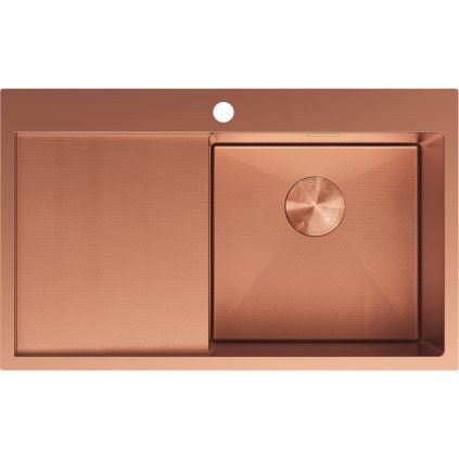 Chiuvetă Mexen Exar, din oțel inoxidabil cu 1 cuvă și scurgător, dreapta, 780 x 480 mm, cupru periat, model fagure, 6434781010P-65HC