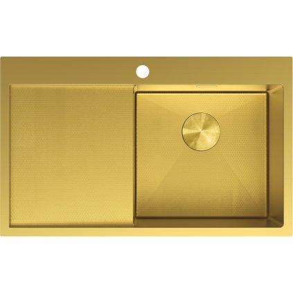 Chiuvetă Mexen Exar, din oțel inoxidabil cu 1 cuvă și scurgător, dreapta, 780 x 480 mm, auriu periat, model fagure, 6434781010P-55HC