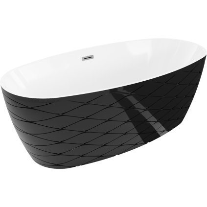 Mexen Olea, cadă de baie independentă, model, 170 × 80 cm, alb-negru, preaplin grafit, 52821708075-95