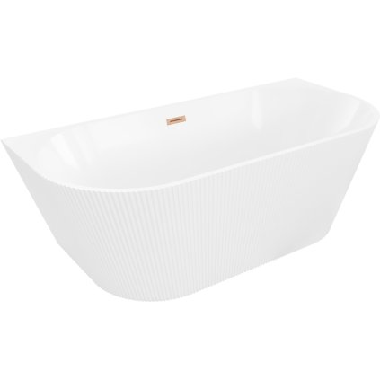 Cadă de baie independentă Mexen Oris cu caneluri 170 x 80 cm, alb lucios, preaplin cupru mat, 52871708000-65