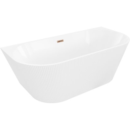 Cadă de baie independentă Mexen Oris cu caneluri 170 x 80 cm, alb lucios, preaplin auriu-roz, 52871708000-60