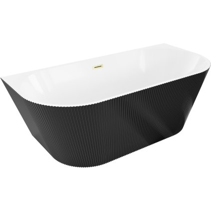 Cadă de baie independentă Mexen Oris cu caneluri 170 x 80 cm, alb-negru, preaplin auriu mat, 52871708075-55