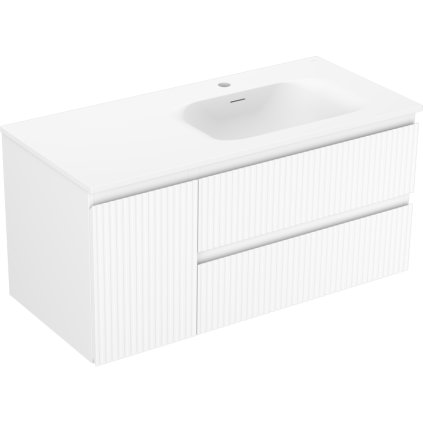 Mexen Rivel, Dulap baie 100 cm cu lavoar dreapta Vela, 2S, 1D, canelat, alb mat, 91A23-10047-3-BBFFF01-W23P01