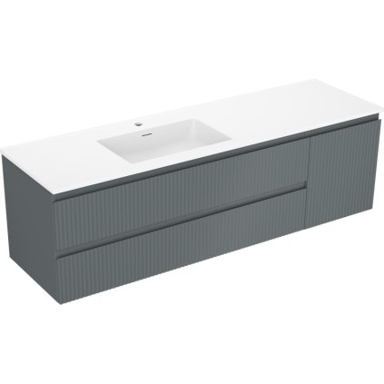 Mexen Rivel, Dulap baie 160 cm cu lavoar stânga Otis, 2S, 1D, canelat, grafit/alb mat, 91A23-16047-3-BBFFF66-W18L01