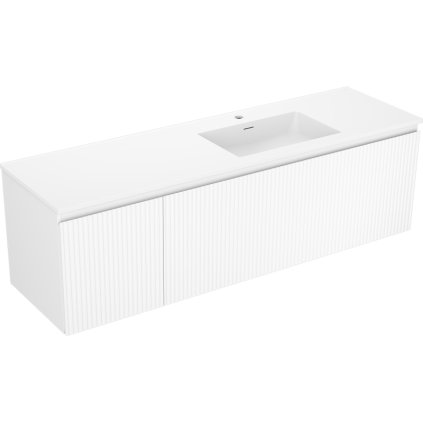 Mexen Rivel, mobilier baie 160 cm cu lavoar Otis dreapta, 1S, 1D, canelat, alb mat, 91A23-16047-3-BBFF01-W18P01