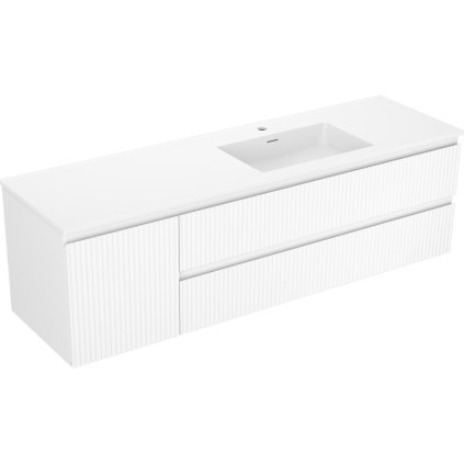 Mexen Rivel, mobilier baie 160 cm cu lavoar Otis dreapta, 2S, 1D, canelat, alb mat, 91A23-16047-3-BBFFF01-W18P01