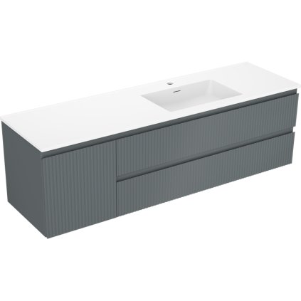 Mexen Rivel, mobilier baie 160 cm cu lavoar Otis dreapta, 2S, 1D, canelat, grafit/alb mat, 91A23-16047-3-BBFFF66-W18P01