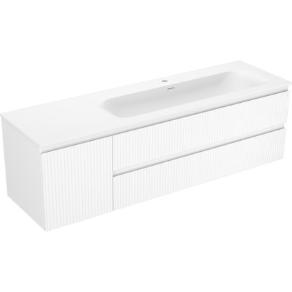 Mexen Rivel, Dulap baie 160 cm cu lavoar dreapta Vela, 2S, 1D, canelat, alb mat, 91A23-16047-3-BBFFF01-W23P01