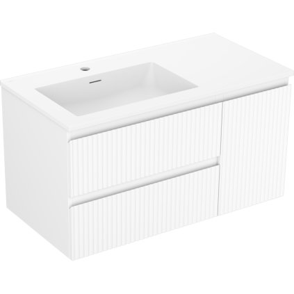 Mexen Rivel, mobilier baie 90 cm cu lavoar stânga Otis, 2S, 1D, canelat, alb mat, 91A23-09047-3-BBFFF01-W18L01