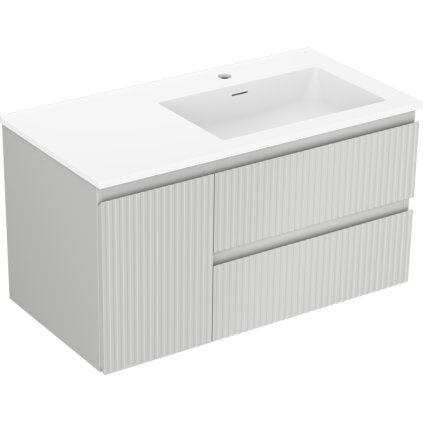 Mexen Rivel, mobilier baie 90 cm cu lavoar Otis dreapta, 2S, 1D, canelat, gri mat/alb mat - 91A23-09047-3-BBFFF62-W18P01