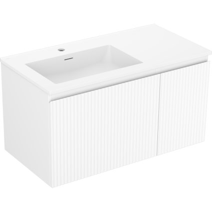 Mexen Rivel, mobilier baie 90 cm cu lavoar Otis stânga, 1S, 1D, canelat, alb mat, 91A23-09047-3-BBFF01-W18L01