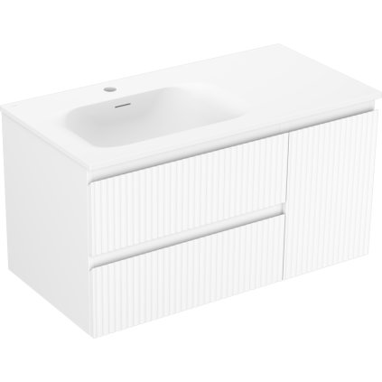 Mexen Rivel, mobilier baie 90 cm cu lavoar Vela stânga, 2S, 1D, canelat, alb mat, 91A23-09047-3-BBFFF01-W23L01