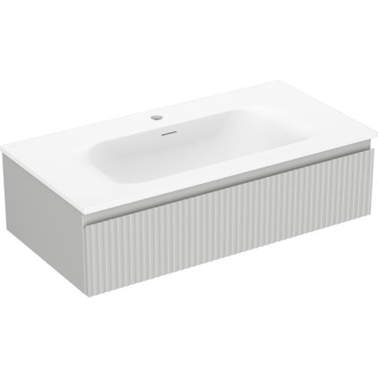 Mexen Rivel, mobilier baie 90 cm cu lavoar Vela, 1 sertar, canelat, gri mat/alb mat, 91A20-09023-1-BF62-W23M01