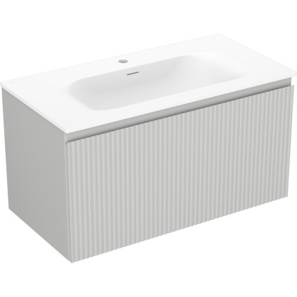 Mexen Rivel, mobilier baie 90 cm cu lavoar Vela, 1 sertar, canelat, gri mat/alb mat, 91A20-09047-1-BF62-W23M01