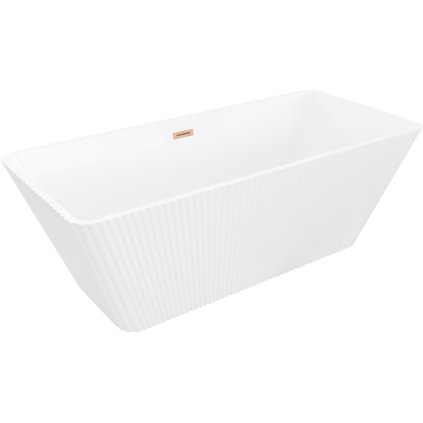 Cadă de baie independentă Mexen Tava cu caneluri 170 x 75 cm, alb lucios, preaplin cupru mat, 52851707500-65