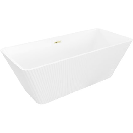 Cadă de baie independentă Mexen Tava cu caneluri 170 x 75 cm, alb lucios, preaplin auriu mat, 52851707500-55
