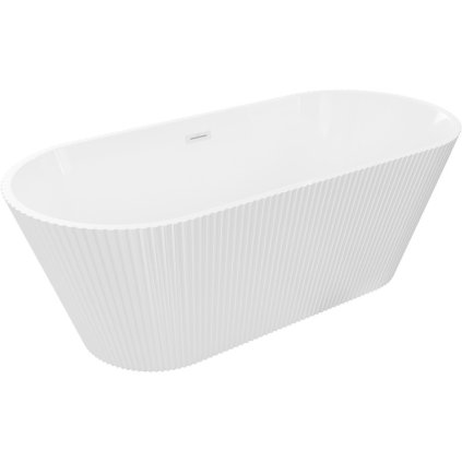Mexen Yara, cadă de baie independentă cu caneluri 170 x 75 cm, alb lucios, preaplin alb, 52861707500-20