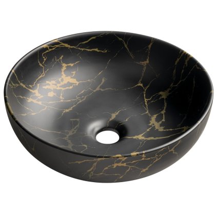 Sapho, chiuveta ceramica pe blat RONDANE, diametru 41cm, marmura portoro, AR435PT