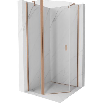 Cabină de duș pentagonală cu balamale Mexen Mist 100 x 100 cm, sticlă transparentă, profil mat cupră, 8A8-100-100-65-00