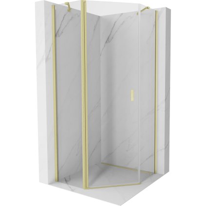 Cabină de duș pentagonală cu balamale Mexen Mist 100 x 100 cm, sticlă transparentă, profil auriu mat, 8A8-100-100-55-00