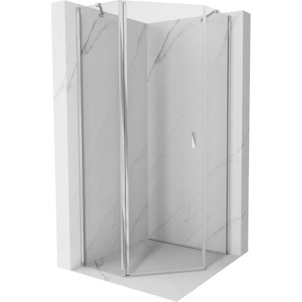 Cabină de duș pentagonală cu balamale Mexen Mist 80 x 80 cm, sticlă transparentă, profil cromat, 8A8-080-080-01-00