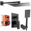 Erga Dual, set de duș ascuns cu cap de ploaie 30x30 cm, sistem de instalare i-BOX, negru mat, ERG-YKA-BP.DUAL30-BLK