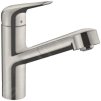 Hansgrohe Focus M42, robinet pentru chiuveta M4214-H150 cu spray extractibil, sBOX, aspect otel inoxidabil, HAN-71829800