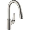 Hansgrohe Focus M42, robinet pentru chiuveta M4216-H180 cu spray extractibil, sBOX, aspect inox, HAN-71821800