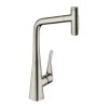 Hansgrohe M71, Baterie de chiuvetă Metris Select cu pulverizator extractibil, aspect oțel inoxidabil, HAN-73820800