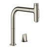 Hansgrohe Metris Select M71, robinet de bucătărie cu două orificii cu pârghie, cu spray extractibil, aspect oțel inoxidabil, HAN-73819800