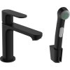 Hansgrohe Rebris S, baterie lavoar 110 cu duș de mână Bideu și furtun de duș 160 cm, fără set de scurgere, negru mat, HAN-72215670
