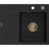 Mexen Ben, chiuvetă granit cu 1 cameră 600x500x190 mm, dreapta + sifon auriu, negru, 6523605000-77-G