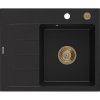 Mexen Ben, chiuvetă granit cu 1 cameră 600x500x190 mm, dreapta + sifon auriu, negru, 6523605000-77-G