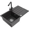Mexen Bruno, chiuvetă granit cu 1 compartiment cu scurgere 795x495x200 mm și robinet cu pată negru Duero, negru cu pete, 6513-76-671600-76