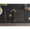 Mexen Bruno, chiuveta granit cu 1 compartiment cu scurgere 795x495x200 mm si baterie de bucatarie Telma gold, pete negre, 6513-76-670200-50