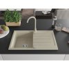 Mexen Bruno, chiuveta granit 1 camera cu scurgere 80x50 cm si baterie de bucatarie Telma, bej, 6513-69-670200-69