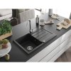 Mexen Bruno, chiuveta granit 1 camera cu scurgere 80x50 cm si robinet de bucatarie Telma, negru-argintiu, 6513-73-670200-00