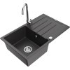 Mexen Bruno, chiuveta granit cu 1 camera cu scurgere 80x50 cm si robinet de bucatarie Telma, negru patat, 6513-76-670200-00