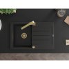 Mexen Bruno, chiuveta granit 795x495x200 mm, 1 camera, negru cu sifon auriu si robinet chiuveta Rita auriu, 6513-77-670300-50