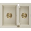 Mexen Carlos, chiuvetă din granit 582x475x177 mm, 1,5 camere, bej cu sifon auriu, 6518581500-69-G